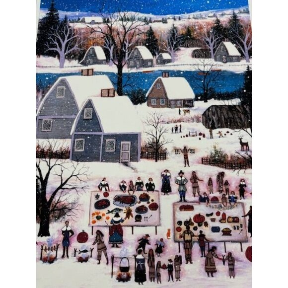NWT Thanksgiving Feast In Winter Snow Art Print By J.L. Munro Signed & Numbered - Picture 4 of 9